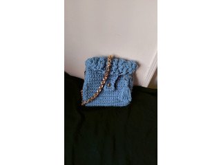 Homemade periwinke crochet small side bag with magnet opening
